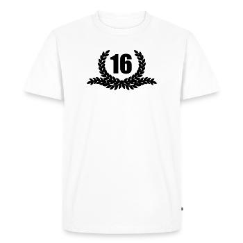 Lauwerkrans 16 YEARS - Men's Premium Organic T-Shirt - white - Front - Nico (187cm)