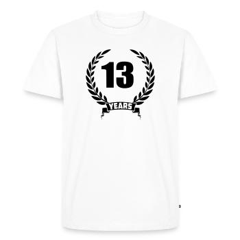 Lauwerkrans 13 ans avec numéro et année de bannière - T-shirt Premium bio Homme - blanc - Devant - Nico (187cm)
