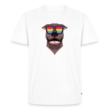 Pansexual Pit Bull Terrier Dog - Chien avec lunettes - T-shirt Premium bio Homme - blanc - Devant - Nico (187cm)