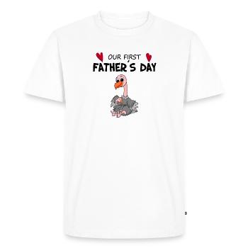 Cadeau de fête des pères - Notre première fête des pères - T-shirt Premium bio Homme - blanc - Devant - Nico (187cm)