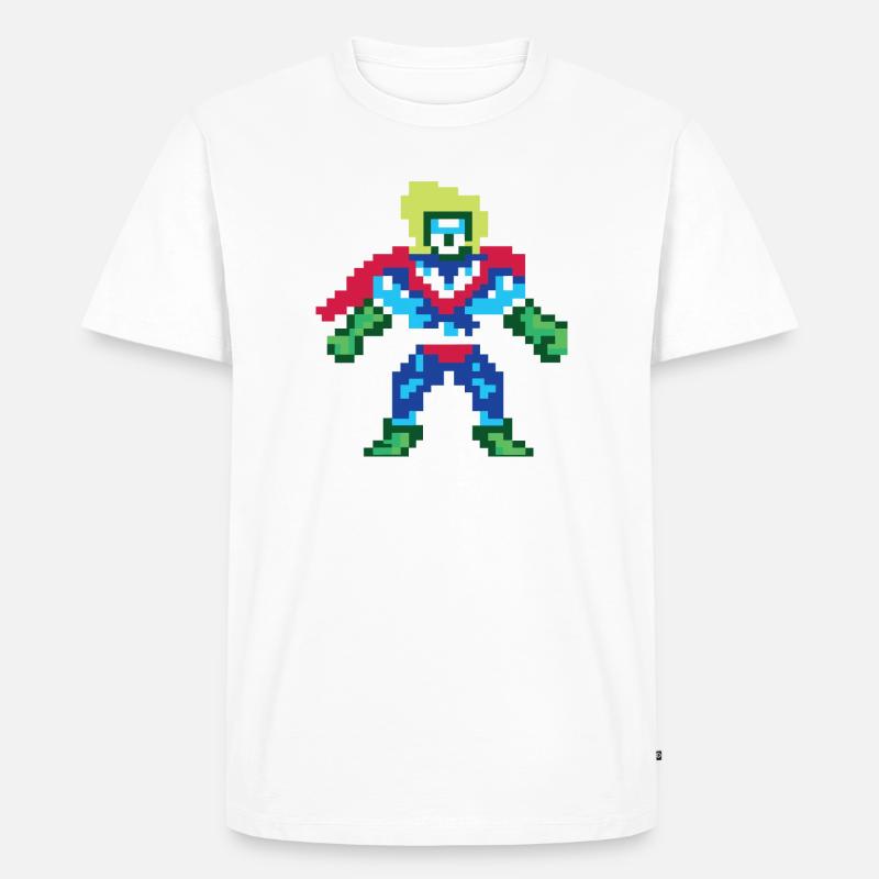 Pixel Art Superheld – Männlicher Held - Männer Premium Bio T-Shirt - Weiß