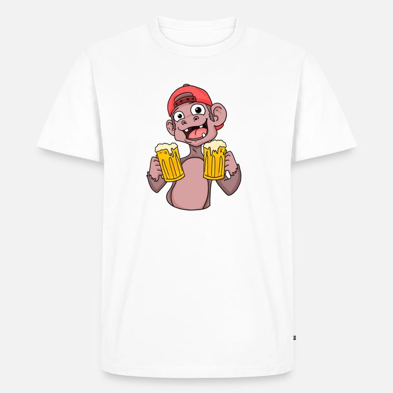 Affe mit Biergläser - Männer Premium Bio T-Shirt - Weiß