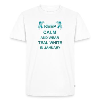 Cervical Cancer Keep Calm Wear Teal White January - Men's Premium Organic T-Shirt - white - Front - Nico (187cm)
