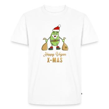 A vegan soy Santa Claus Happy Xmas - Men's Premium Organic T-Shirt - white - Front - Nico (187cm)