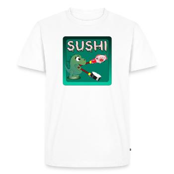 CADEAUX DE MAKI SUSHI DRÔLES - DINOSAURE ALIMENTAIRE - T-shirt Premium bio Homme - blanc - Devant - Nico (187cm)