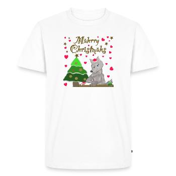 Iconic wolf has Christmas sheep under the tree - Men's Premium Organic T-Shirt - white - Front - Nico (187cm)