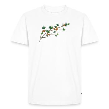 Branche de mélèze dessinée en filigrane avec cônes - T-shirt Premium bio Homme - blanc - Devant - Nico (187cm)