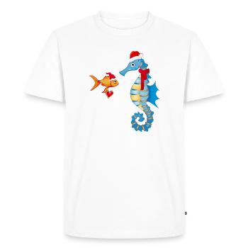 Poissons et hippocampes dans l’ de Noël - T-shirt Premium bio Homme - blanc - Devant - Nico (187cm)