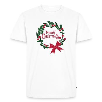 Christmas wreath with red ribbon - Men's Premium Organic T-Shirt - white - Front - Nico (187cm)