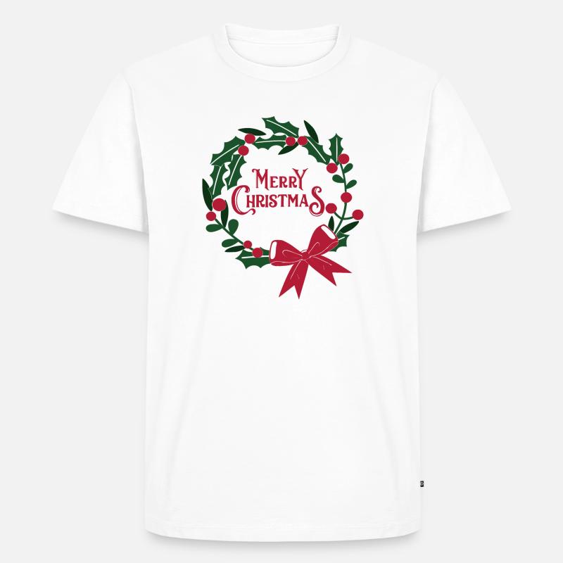 Weihnachtskranz mit roter Schleife - Männer Premium Bio T-Shirt - Weiß