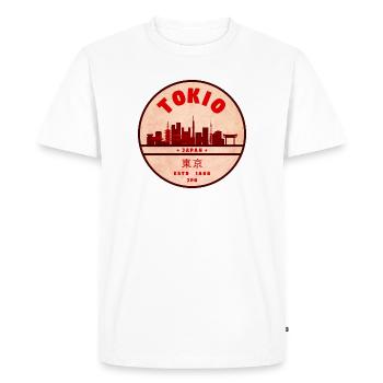 Tokyo Skyline Vintage Badge - Men's Premium Organic T-Shirt - white - Front - Nico (187cm)