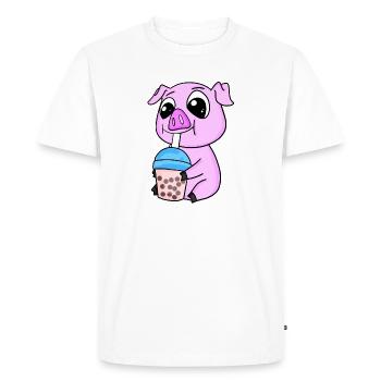 Motif de thé à bulles de porc - T-shirt Premium bio Homme - blanc - Devant - Nico (187cm)