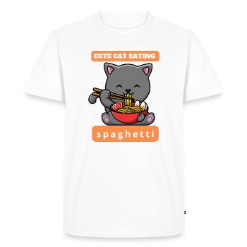 Drôle de chat mange des spaghettis - T-shirt Premium bio Homme - blanc - Devant - Nico (187cm)