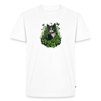 Chat noir et blanc avec lierre et papillons - T-shirt Premium bio Homme - blanc - Devant - Nico (187cm)