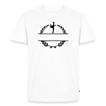 Karate or taekwondo high shovel in laurel wreath - Men's Premium Organic T-Shirt - white - Front - Nico (187cm)