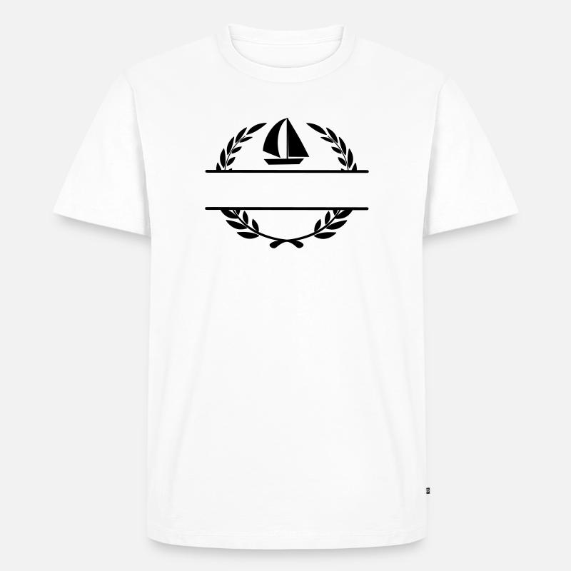 Segelboot im Lorbeerkranzmonogramm - Männer Premium Bio T-Shirt - Weiß