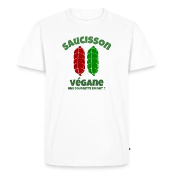saucisson, végane, boucher, boucher humour - T-shirt Premium bio Homme - blanc - Devant - Nico (187cm)