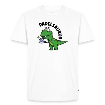 Dinosaur Padel Player Racket Ball Saying - Men's Premium Organic T-Shirt - white - Front - Nico (187cm)