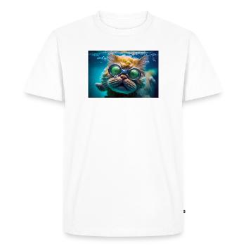 Hector the swimming cat with diving glasses - Men's Premium Organic T-Shirt - white - Front - Nico (187cm)