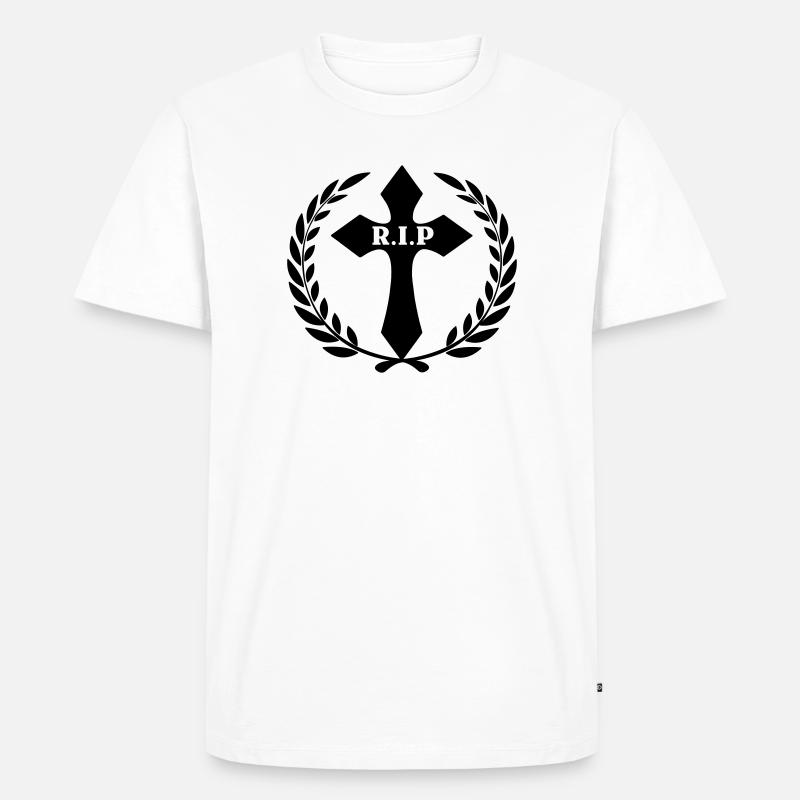 Kreuz im Lorbeerkranz RIP - Männer Premium Bio T-Shirt - Weiß