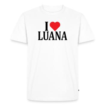 nom t-shirt J’aime Luana idée cadeau t-shirt - T-shirt Premium bio Homme - blanc - Devant - Nico (187cm)