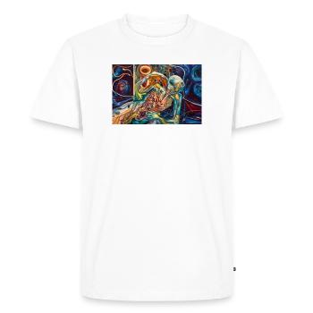 Neon Skeleton in Cosmic Embrace - Men's Premium Organic T-Shirt - white - Front - Nico (187cm)