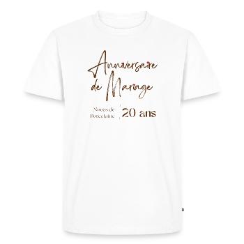 Anniversaire de mariage 20 ans Noces de Porcelaine - T-shirt Premium bio Homme - blanc - Devant - Nico (187cm)