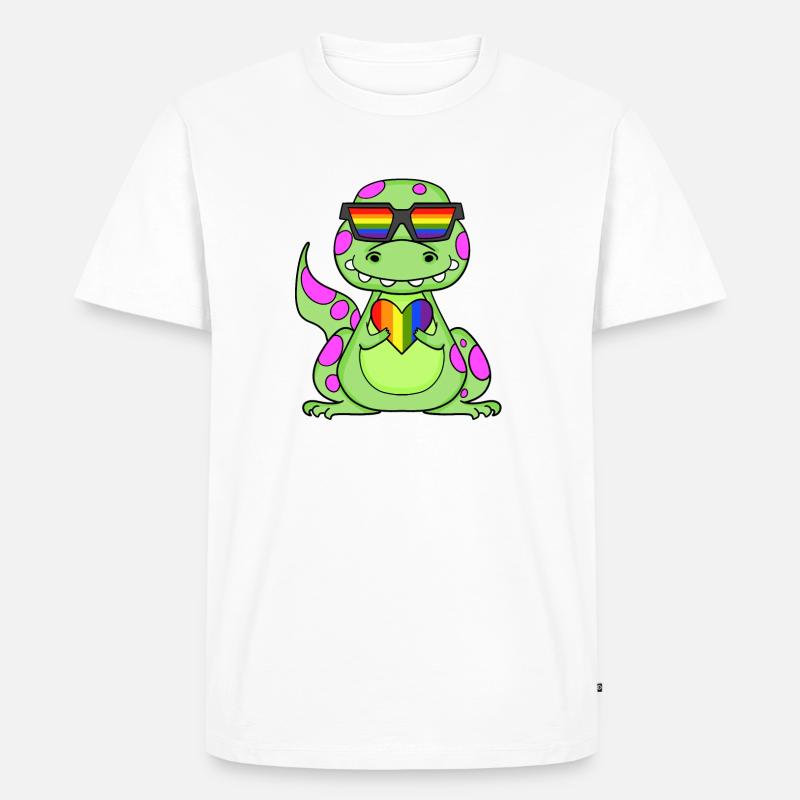 Dino Regenbogen Herz - Männer Premium Bio T-Shirt - Weiß