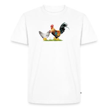 stately rooster with hen and chick offspring - Men's Premium Organic T-Shirt - white - Front - Nico (187cm)