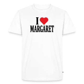 nom du t-shirt J’aime Margaret idée cadeau de t-shirt - T-shirt Premium bio Homme - blanc - Devant - Nico (187cm)