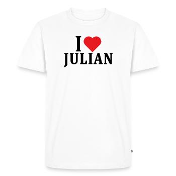nom t-shirt J’aime Julian idée cadeau t-shirt - T-shirt Premium bio Homme - blanc - Devant - Nico (187cm)