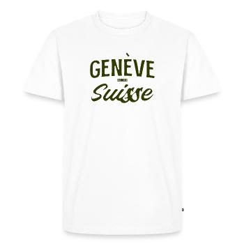 Genève Suisse Vintage Lettering - T-shirt Premium bio Homme - blanc - Devant - Nico (187cm)