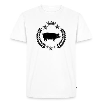 Shadow pig in laurel wreath with crown - Men's Premium Organic T-Shirt - white - Front - Nico (187cm)