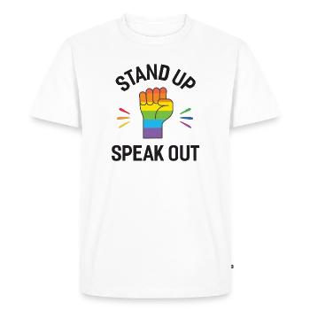 Pride Month - Stand Up. Speak Out. - Men's Premium Organic T-Shirt - white - Front - Nico (187cm)