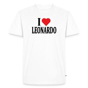 nom du t-shirt J’adore l’idée cadeau du t-shirt Leonardo - T-shirt Premium bio Homme - blanc - Devant - Nico (187cm)