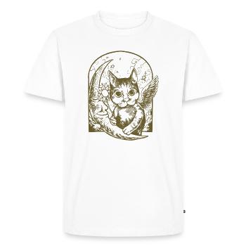 Chat céleste et lune ailée - T-shirt Premium bio Homme - blanc - Devant - Nico (187cm)