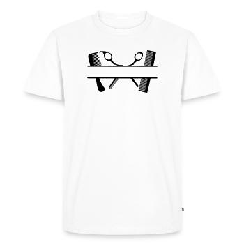 Bannière de texte à deux peignes et ciseaux - T-shirt Premium bio Homme - blanc - Devant - Nico (187cm)