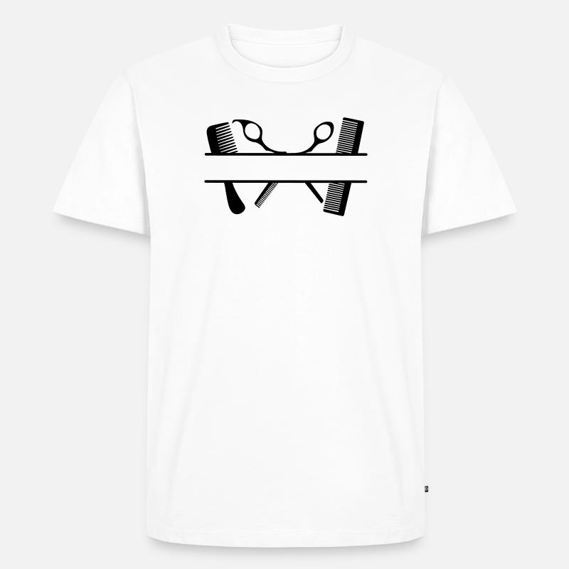 Zwei Kämme und Scheren Textbanner - Männer Premium Bio T-Shirt - Weiß