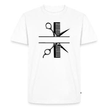 Scissors with comb text banner - Men's Premium Organic T-Shirt - white - Front - Nico (187cm)