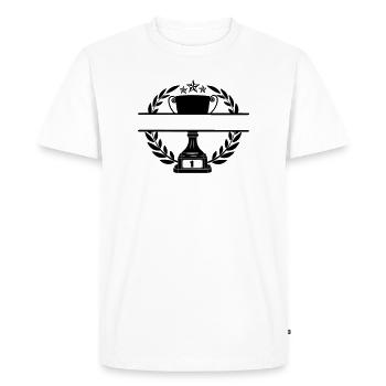 Coupe en couronne de laurier avec bannière nominative - T-shirt Premium bio Homme - blanc - Devant - Nico (187cm)