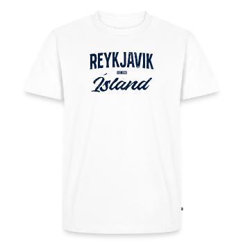 Reykjavik Blue Lettering - Men's Premium Organic T-Shirt - white - Front - Nico (187cm)