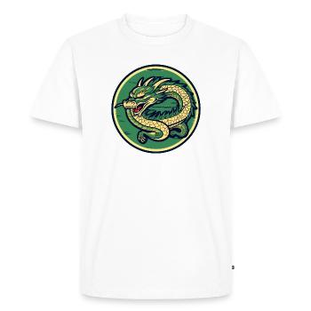 Dragon Crest Circle Patch - Men's Premium Organic T-Shirt - white - Front - Nico (187cm)