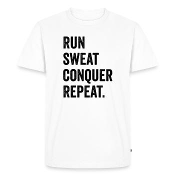 Courir. Sueur. Conquérir. Répéter. - T-shirt Premium bio Homme - blanc - Devant - Nico (187cm)