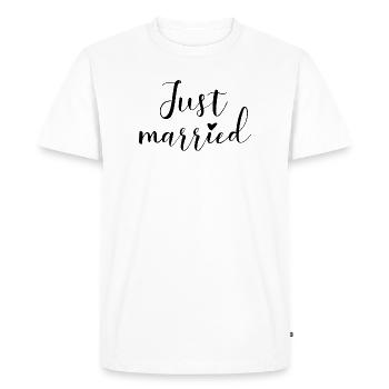 Vient de se marier Nouvellement marié avec cœur - T-shirt Premium bio Homme - blanc - Devant - Nico (187cm)