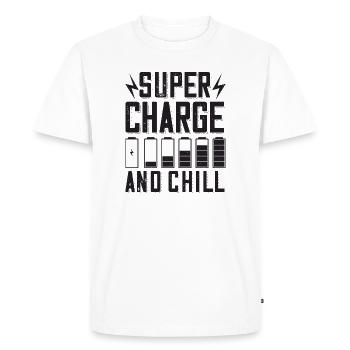 Supercharge And Chill - for electric car fans - Men's Premium Organic T-Shirt - white - Front - Nico (187cm)