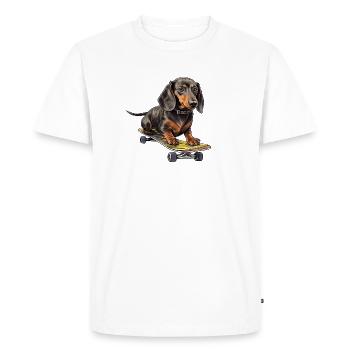 Dachshund Skateboard Adventure - Men's Premium Organic T-Shirt - white - Front - Nico (187cm)