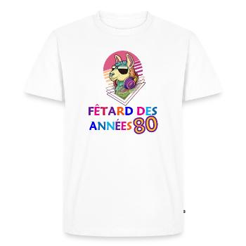 Lama Fêtard des 80's année anniversaire groove - T-shirt Premium bio Homme - blanc - Devant - Nico (187cm)