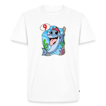 9ème anniversaire Motif Shark Pirate - Neuf ans - T-shirt Premium bio Homme - blanc - Devant - Nico (187cm)