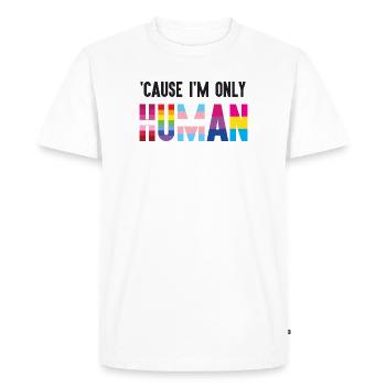 Mois de la fierté LGBT - Parce que je ne suis qu’un être humain - T-shirt Premium bio Homme - blanc - Devant - Nico (187cm)