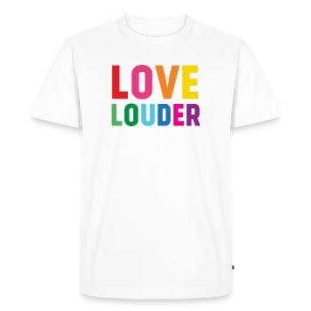 Mois de la fierté LGBTQ - Love Louder - T-shirt Premium bio Homme - blanc - Devant - Nico (187cm)